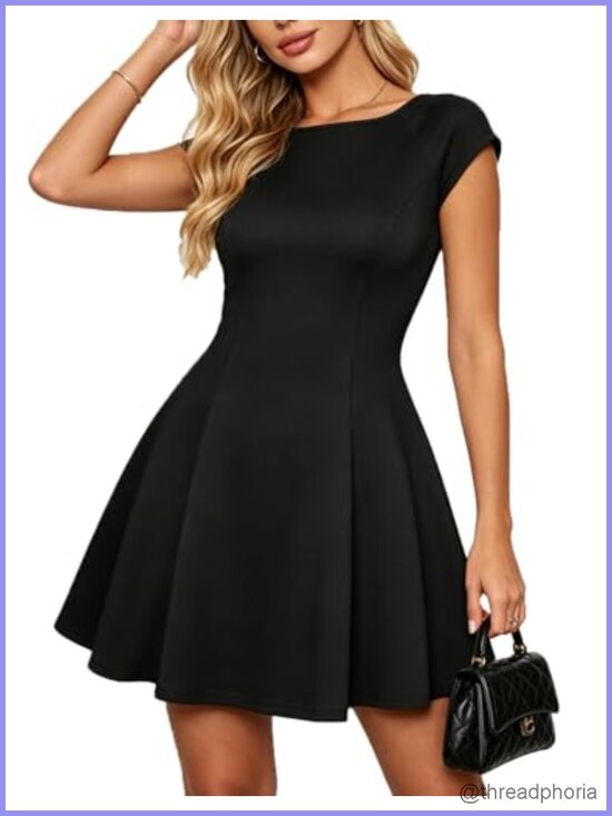 Dresses & Skirts - Elegant Boat Neck Cap Sleeve Fit and Flare Mini Cocktail Dress for Women